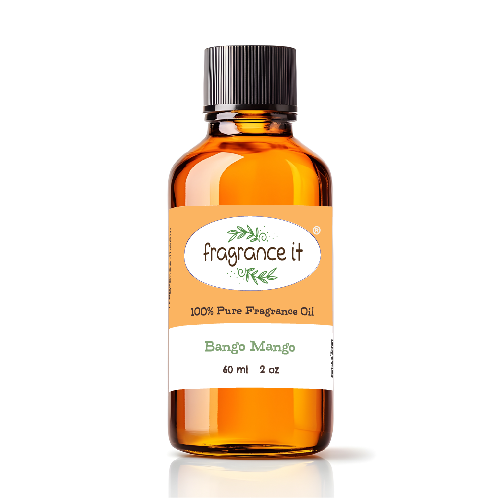 A 2-ounce or 60 milliliter bottle of Fragrance It's Bango Mango aroma oil.