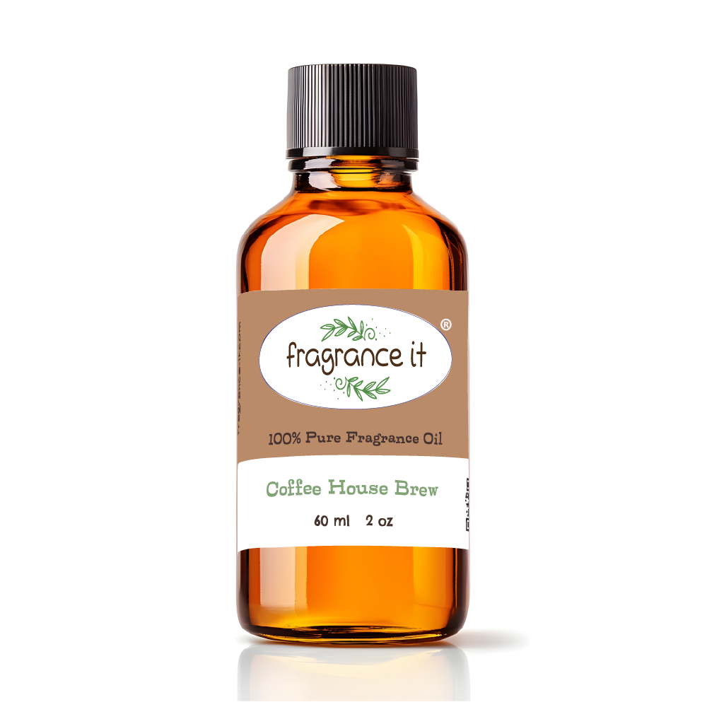 A  2-ounce or 60 milliliter bottle of Fragrance It's Coffee House Brew aroma oil.