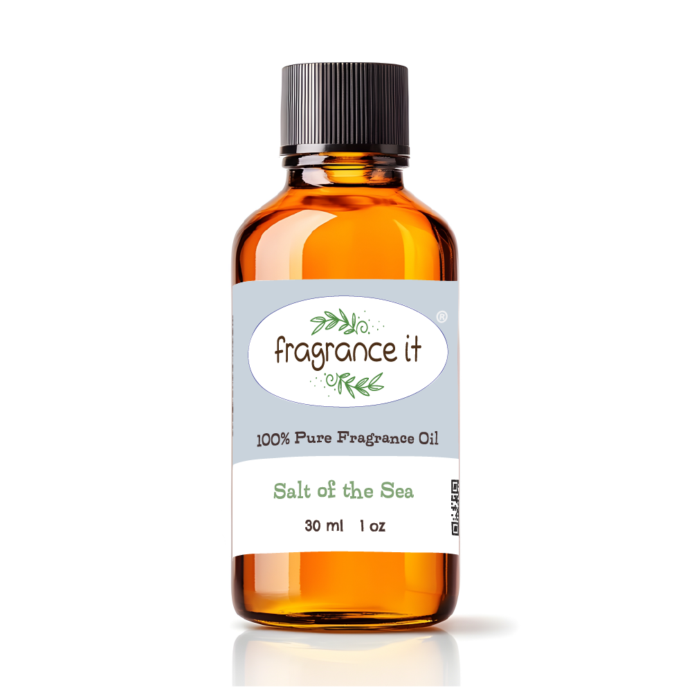 A  1-ounce or 30 milliliter bottle of Fragrance It's Salt of the Sea aroma oil.