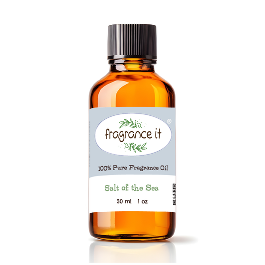 A  1-ounce or 30 milliliter bottle of Fragrance It's Salt of the Sea aroma oil.