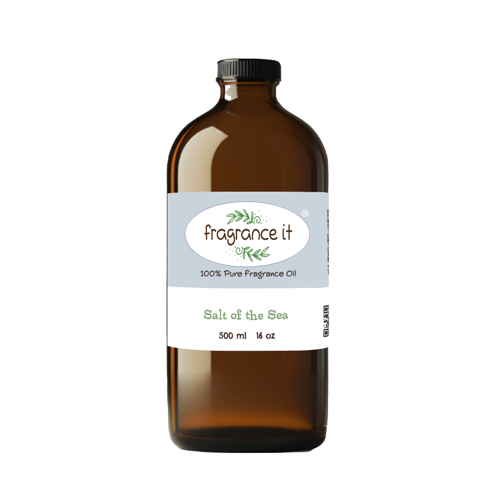 A  16-ounce or 500 milliliter bottle of Fragrance It's Salt of the Sea aroma oil.
