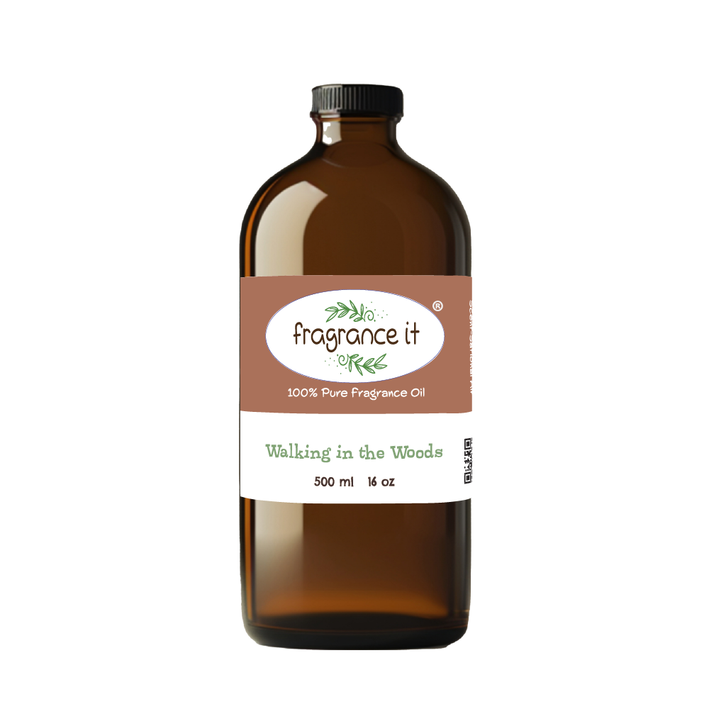 A  16-ounce or 500 milliliter bottle of Fragrance It's Walking in the Woods aroma oil.
